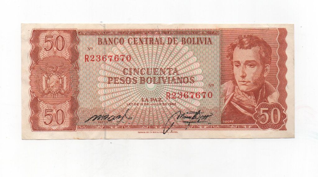 BOLIVIA DEL AÑO 1962 DE 50 PESOS